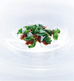 Wallaby tail slowly cooked in salted butter, wilted golden orach, wild garlic