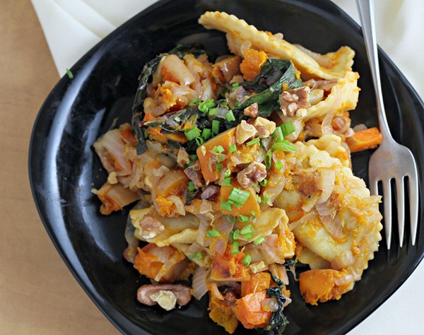 Walnut and chard butternut squash ravioli salad
