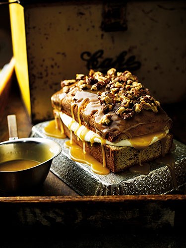 Walnut and coffee cake with salted caramel and clotted cream