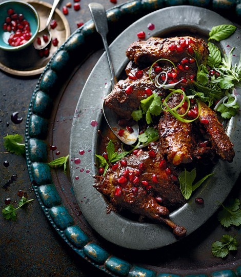 Walnut and pomegranate stew (Guinea fowl fesenjan)