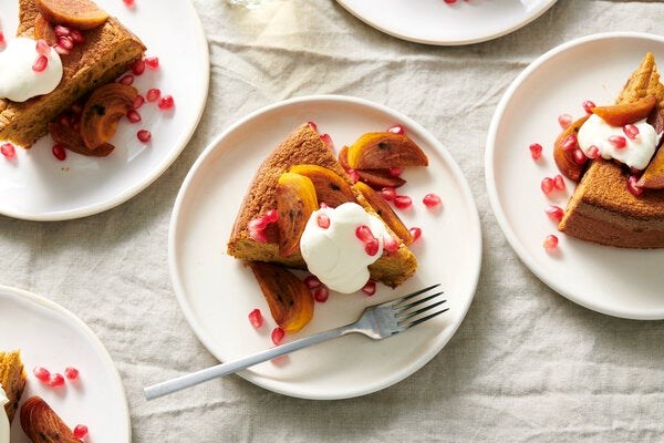 Walnut cake with persimmons and pomegranate 