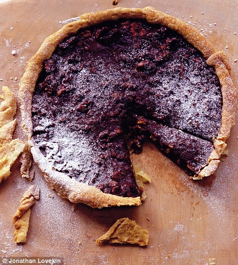 Walnut, chocolate and honey tart