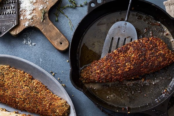 Walnut-crusted trout with rosemary and thyme