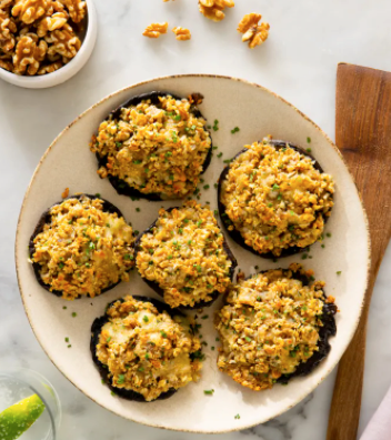 Walnut-stuffed portobello mushrooms
