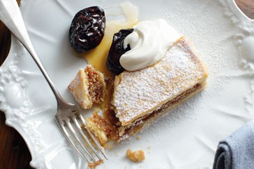 Walnut tart with prunes in Armagnac