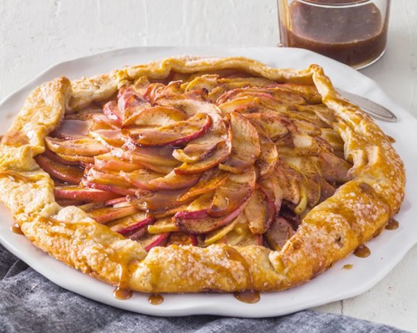Warm apple galette with spiced toffee drizzle