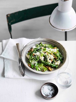 Warm asparagus salad with walnuts, Parmesan, lemon and olive oil