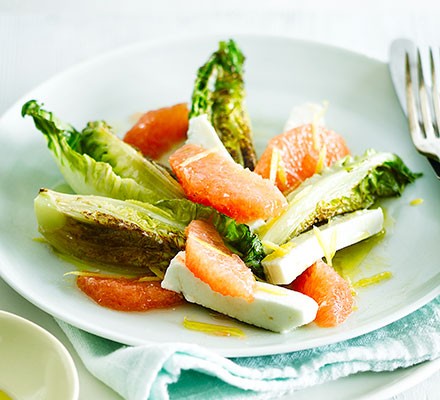 Warm baby gem & feta salad