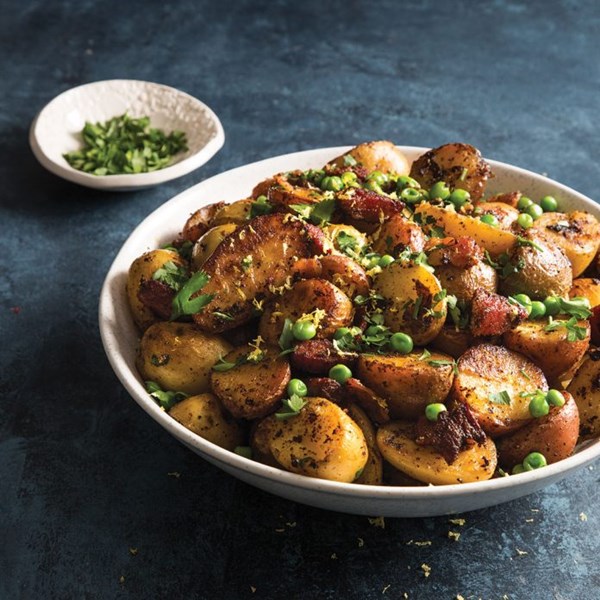 Warm bacon and tasso potato salad