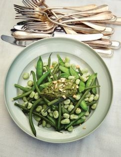Warm bean salad with cashew & kale pesto