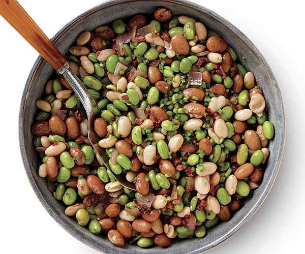 Warm bean salad with crisp pancetta