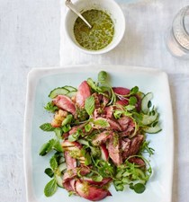 Warm beef, nectarine and rocket salad with Thai dressing