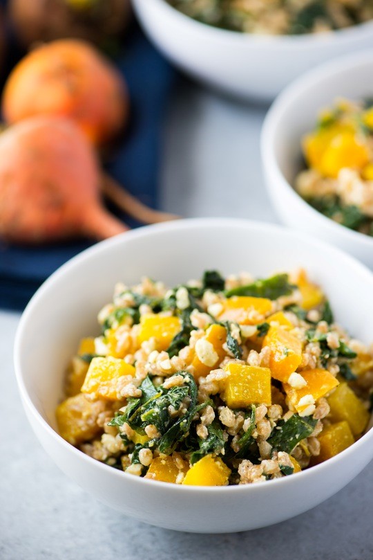 Warm beet and farro salad