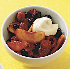 Warm berries and nectarines with mascarpone