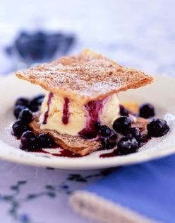 Warm blueberry filo stacks with Grand Marnier ice cream
