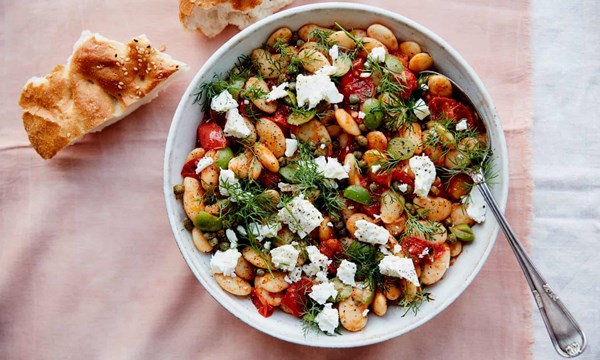 Warm butter-bean salad with olives and tomatoes