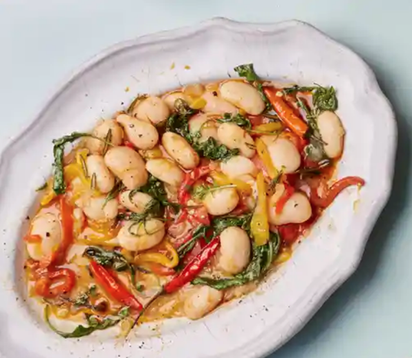 Warm butter bean salad with roasted peppers