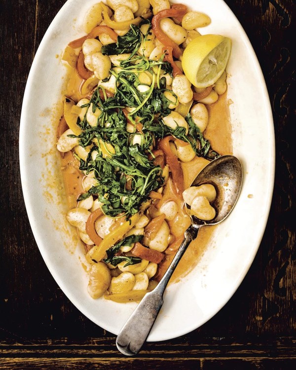 Warm butter bean salad with roasted bell peppers