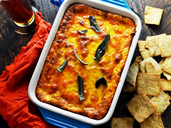Warm butternut squash and cheddar dip