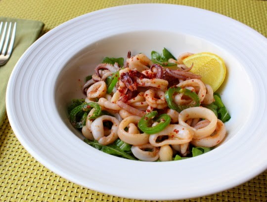 Warm calamari salad