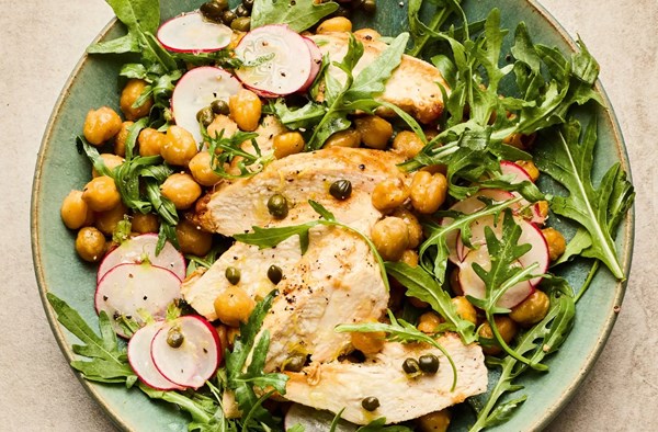 Warm chicken & crispy chickpea salad