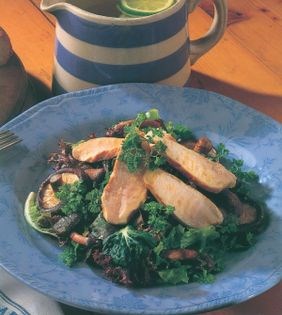 Warm chicken and mushroom salad