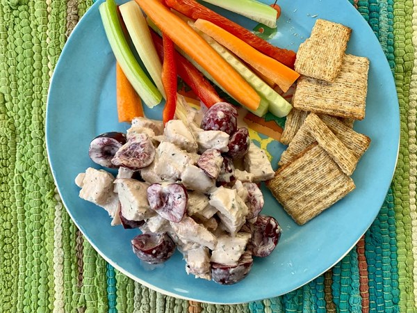 Warm chicken salad with cherries and sage