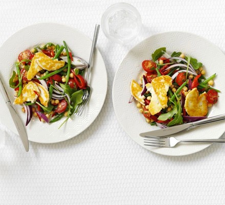 Warm chickpea, halloumi & lime salad