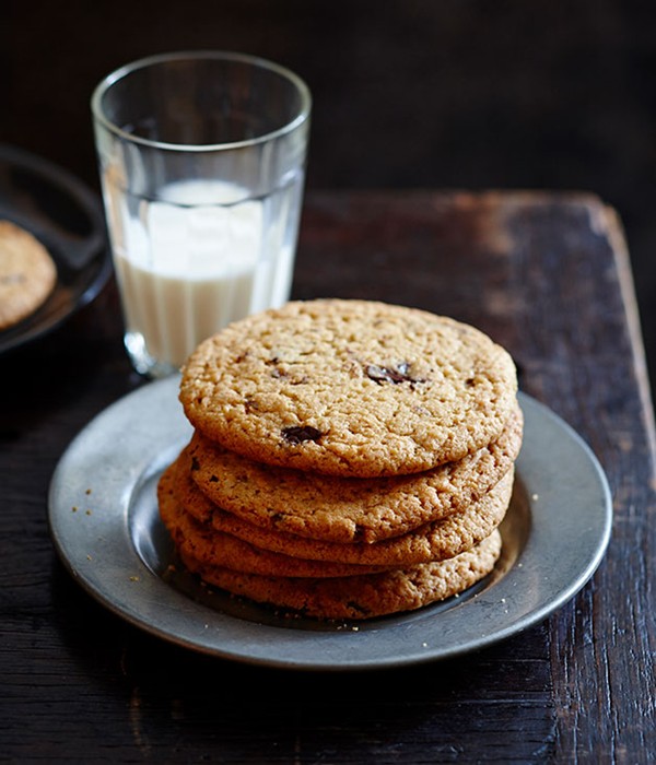 Warm choc-chip peanut butter cookies