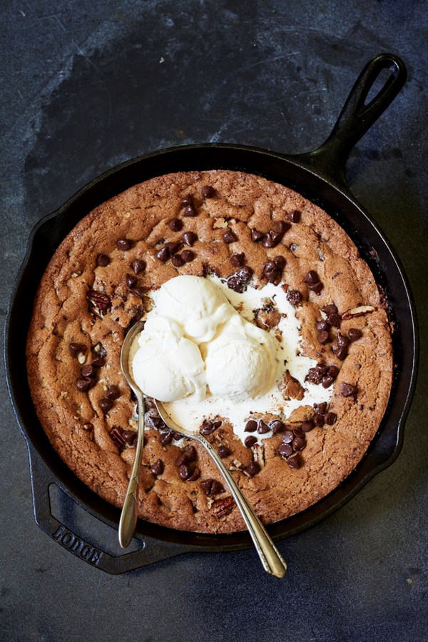 Warm chocolate chunk cookie to share