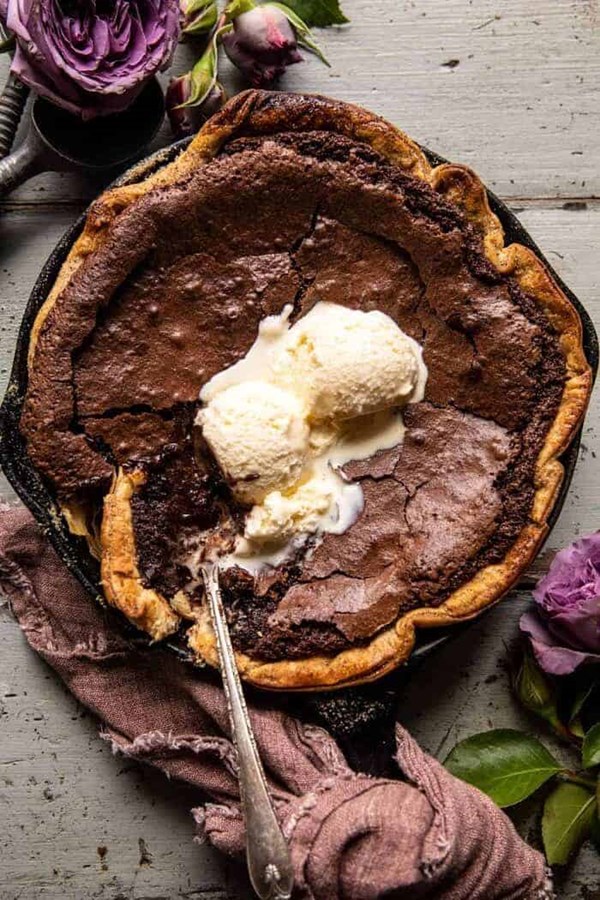 Warm chocolate fudge skillet cake