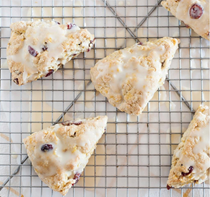Warm cranberry scones with orange glaze