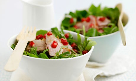Warm duck breast salad with pomegranate