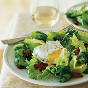 Warm escarole, egg, and bacon salad