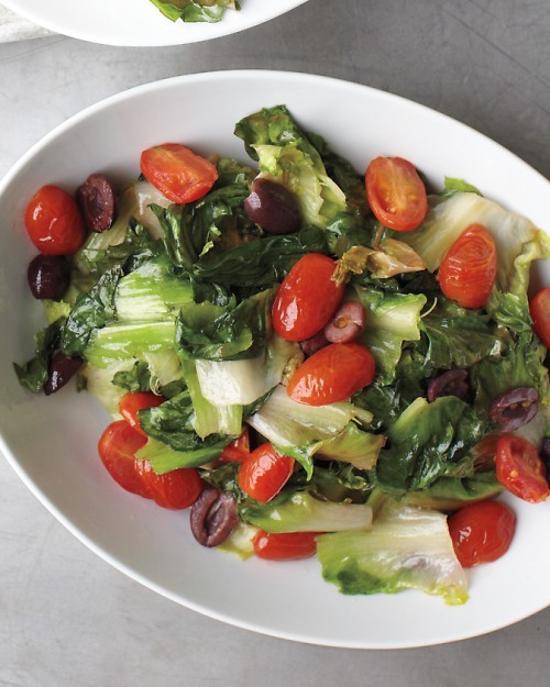 Warm escarole with olives and tomato