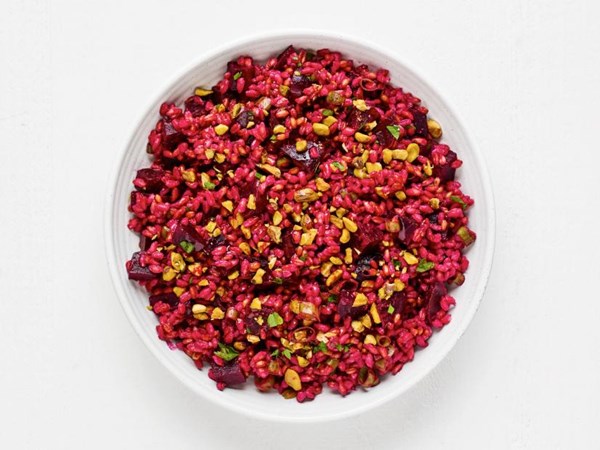 Warm farro and beet salad 