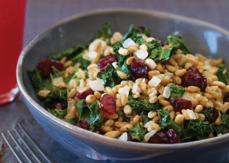 Warm farro pilaf with dried cranberries