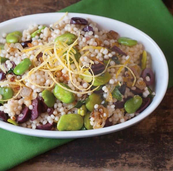 Warm fava shallot couscous