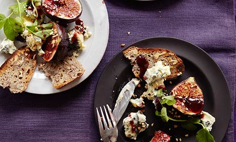 Warm fig, blue cheese and hazelnut salad