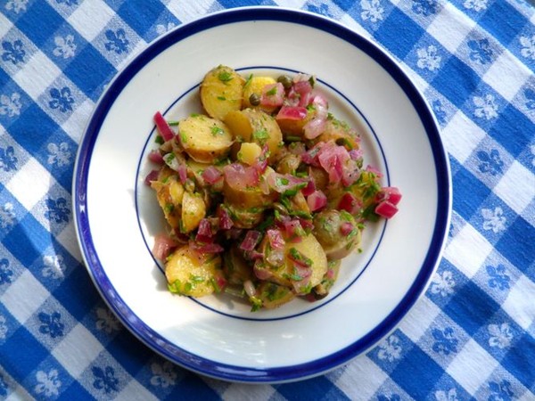 Warm fingerling potato salad