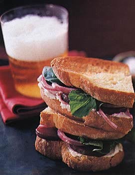 Warm goat cheese, beet and arugula sandwiches
