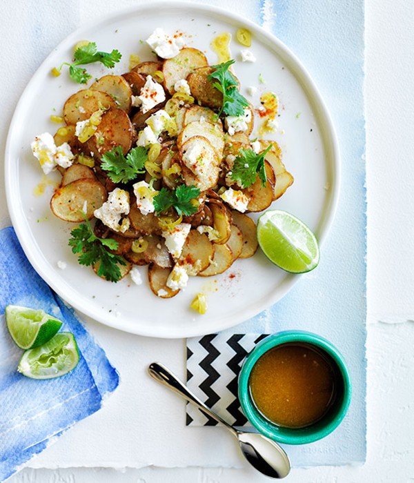 Warm golden potato salad with lime butter and coriander