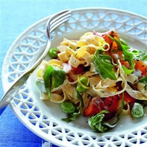 Warm gravadlax pasta