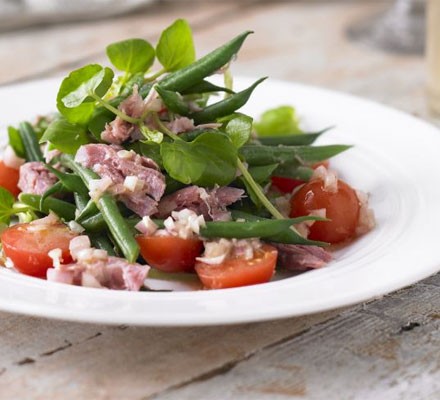 Warm green bean and ham hock salad