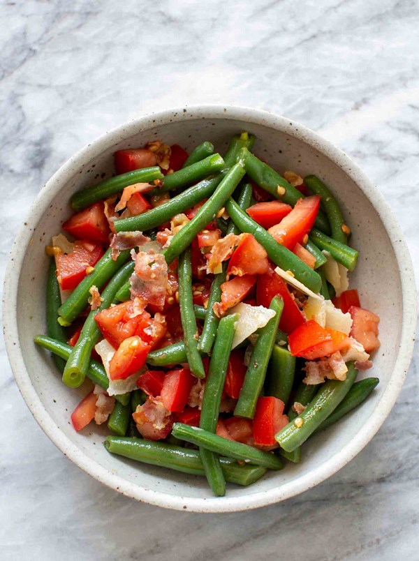 Warm green bean and pancetta salad