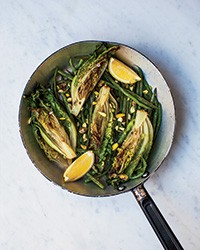 Warm green beans and lettuce in anchovy butter