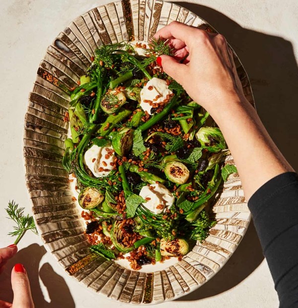 Warm greens and toasted spelt