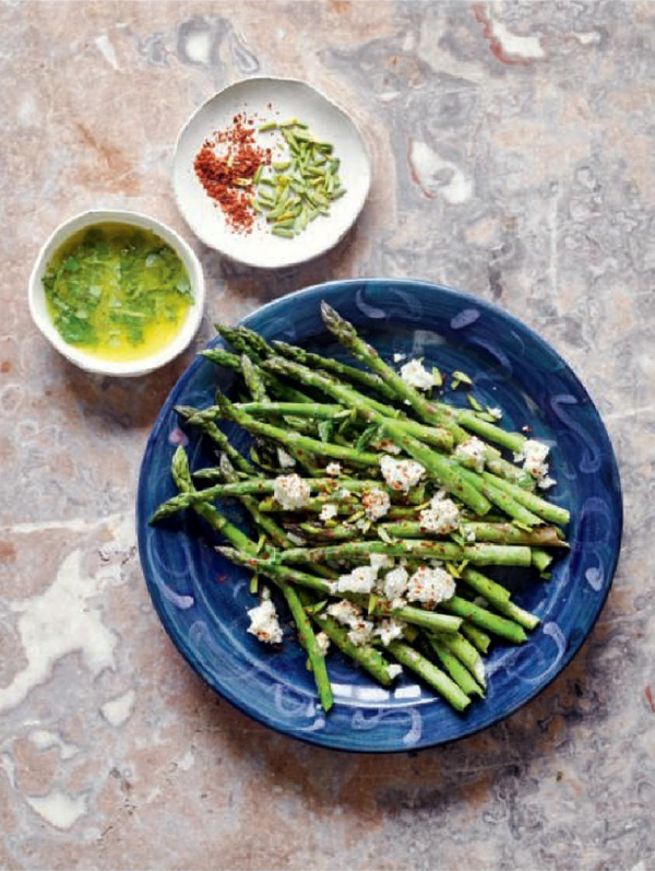 Warm griddled asparagus salad