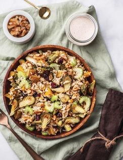 Warm harvest salad with walnut dressing