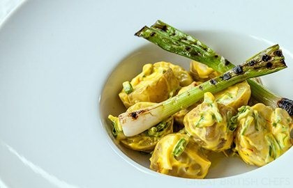 Warm Jersey Royals salad, spring onions and aioli